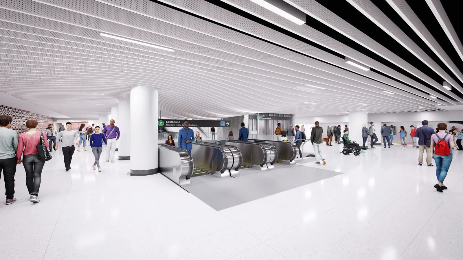 Architectural rendering of the expanded southbound Line 1 platform at Bloor-Yonge Station.