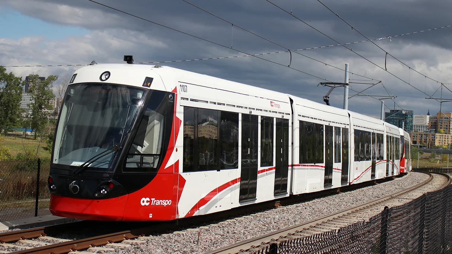 OC Transpo Alstom Citadis Spirit train near Bayview Station on the Confederation Line.